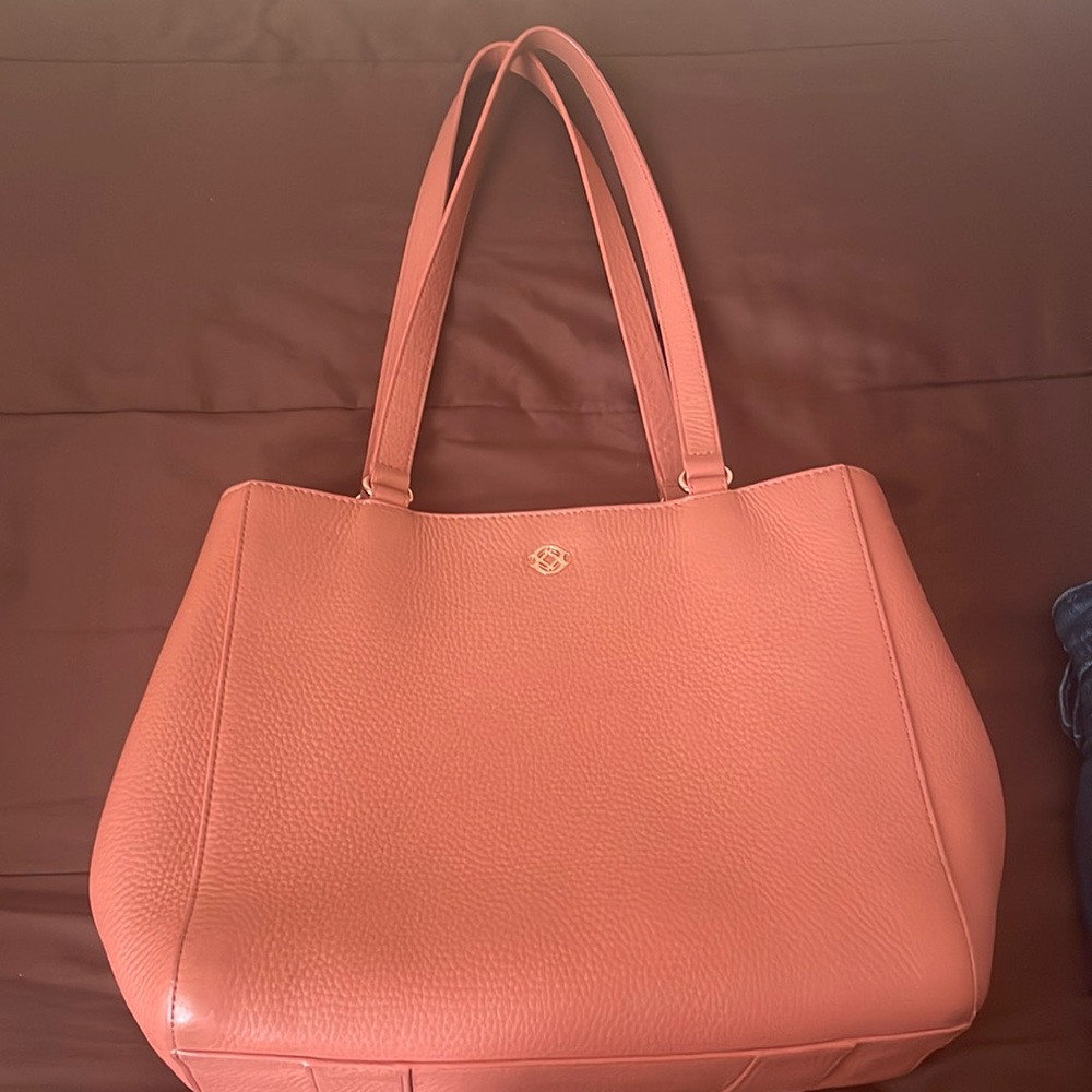 Dagne Dover Peach Color Leather Tote 🙂